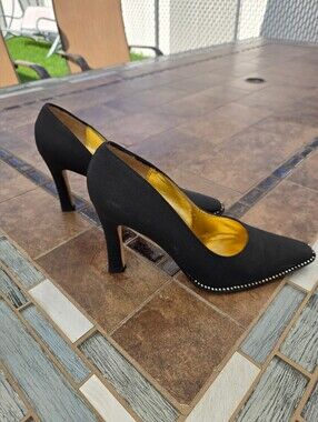 Nina Black Pointed-Toe Stiletto Pumps with Gold Lining